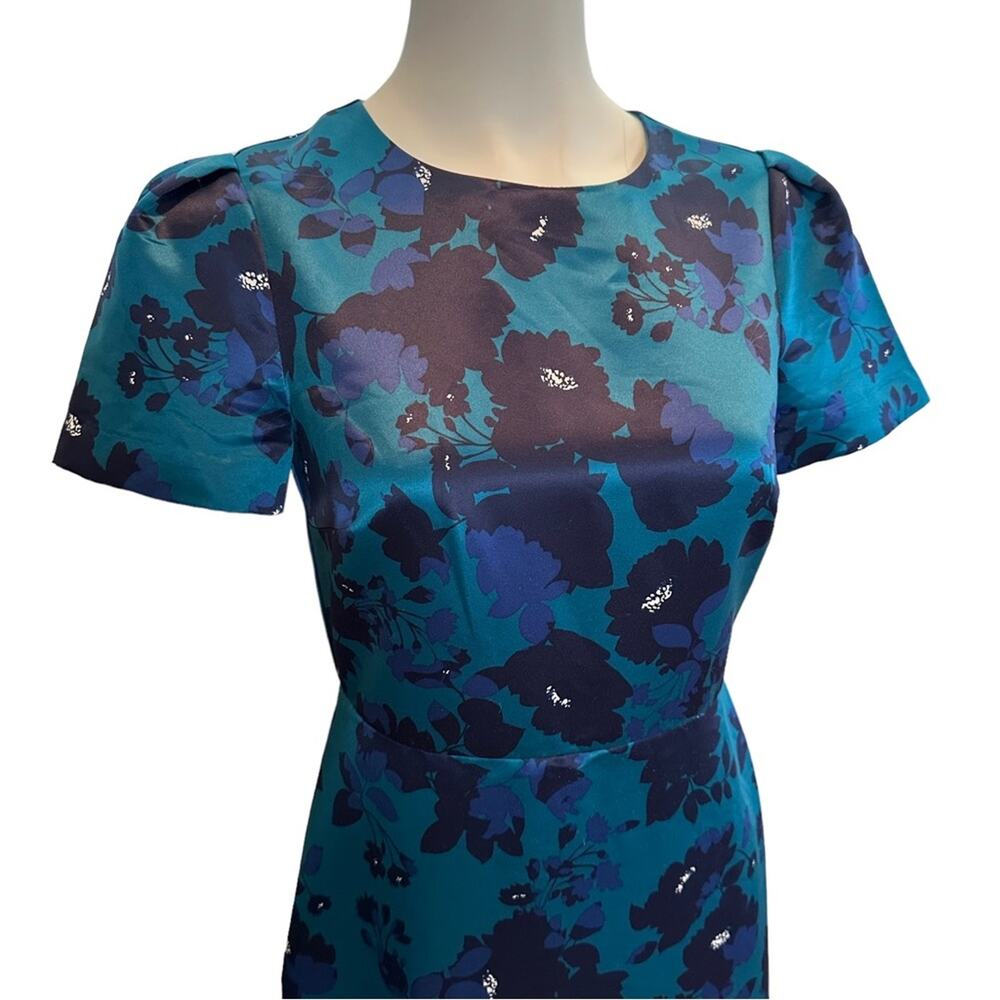 Draper James Teal Floral A-Line Dress Sz 2 - Picture 3 of 10
